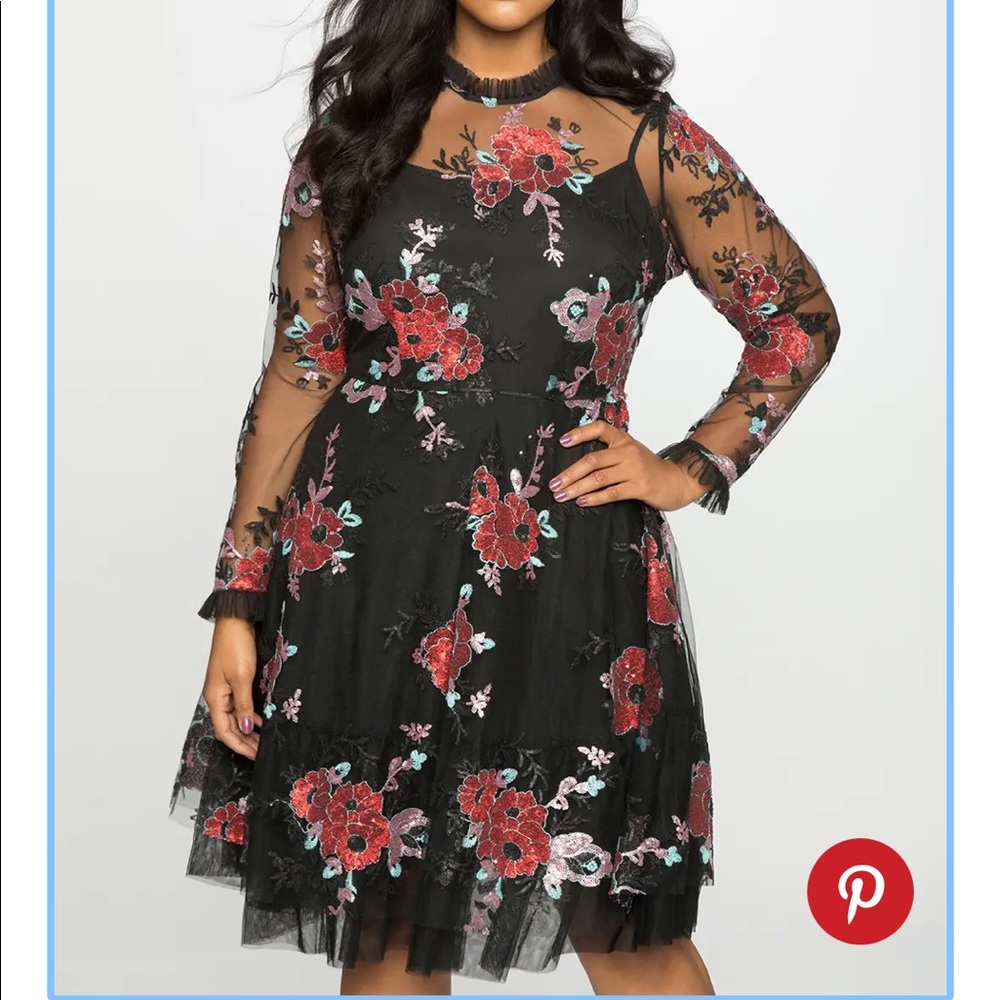 Eloquii Embroidered Tulle Dress - 16